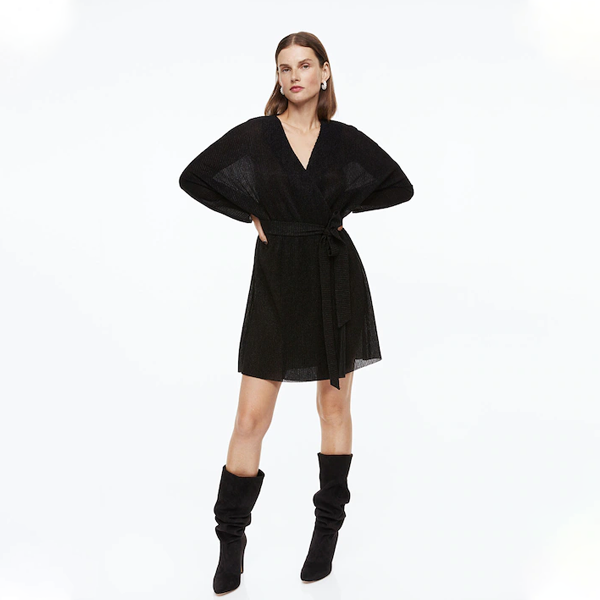 Women Black Glittery wrap dress