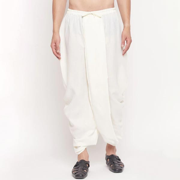 Men Cream-Coloured Solid Dhoti