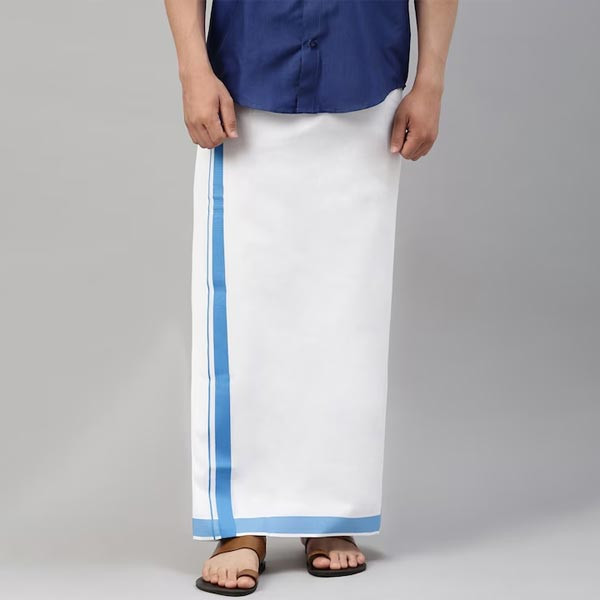 Men White Solid Cotton Dhotis