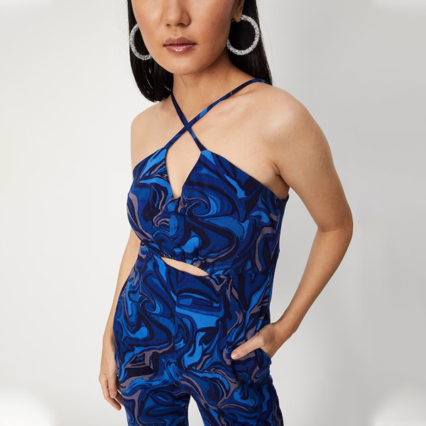 Printed Shoulder Straps Basic Jumpsuit