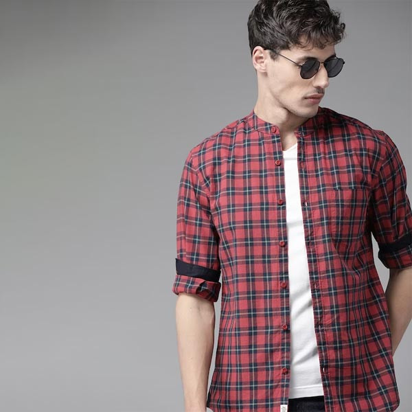 Men Red Tartan Checks Checked Sustainable Casual Shirt