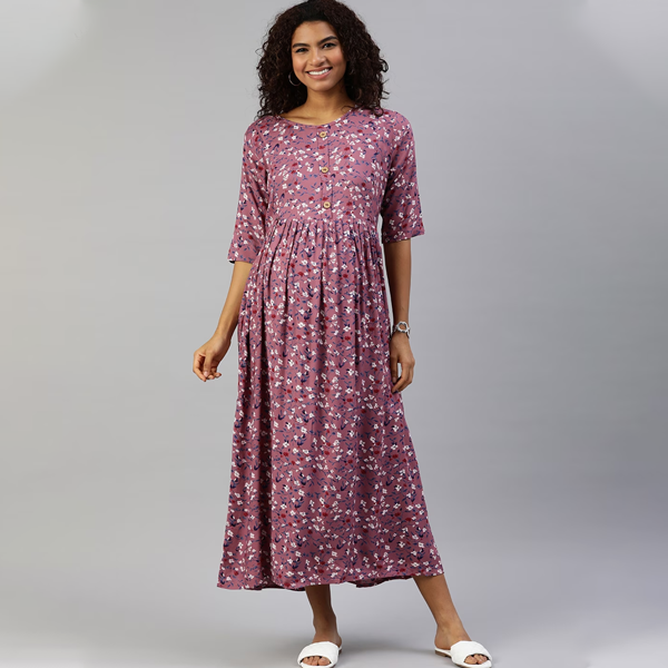 Floral Printed Maternity Nursing Maxi Dress