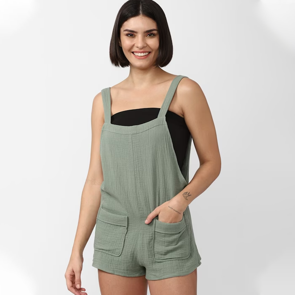 Women Green Solid Cotton Jumpsuit