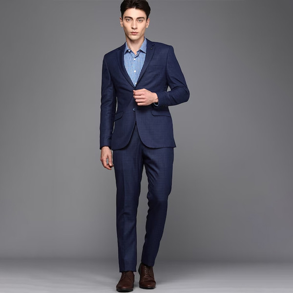 Men Slim Fit Checked Notched Lapel Single-Breasted Formal Suit