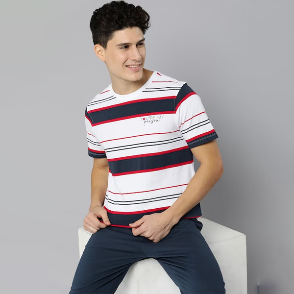 Men Striped Pure Cotton Night suit