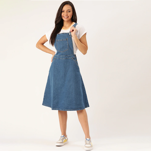 Women Blue Solid Denim Dress