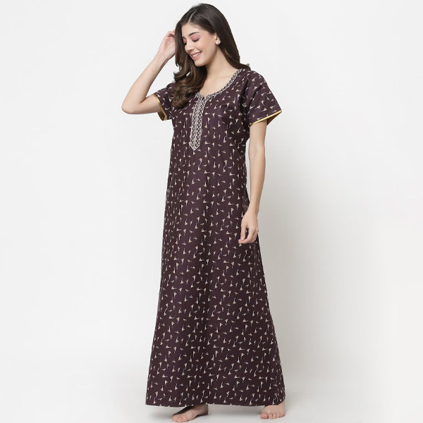 Maroon Printed Maxi Nightdress