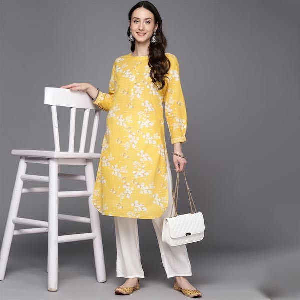 "Pure Cotton Floral Printed Straight Kurta "