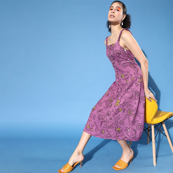 Women Charming Purple Floral Sun Dress