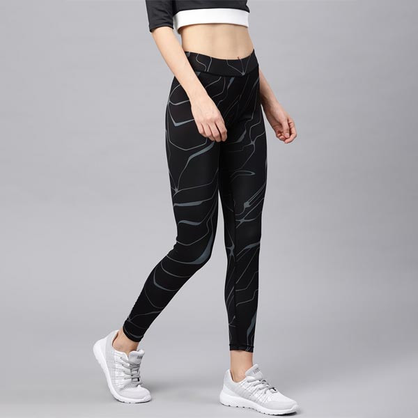 Women Black Printed RAPID-DRY Tights