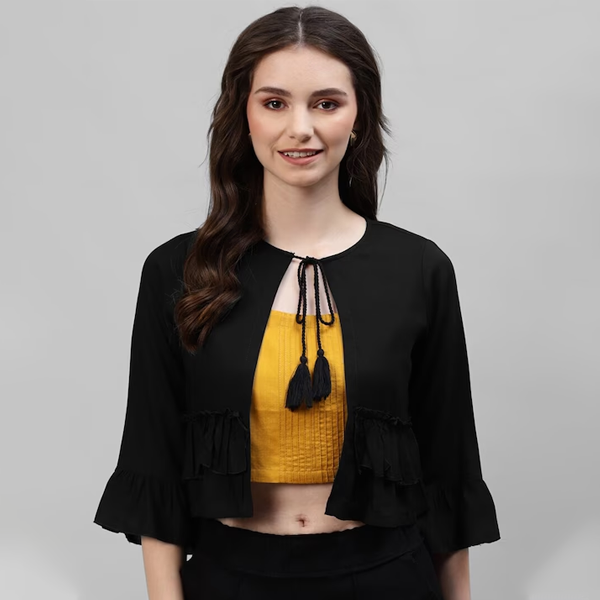 Women Black Crop Shrug