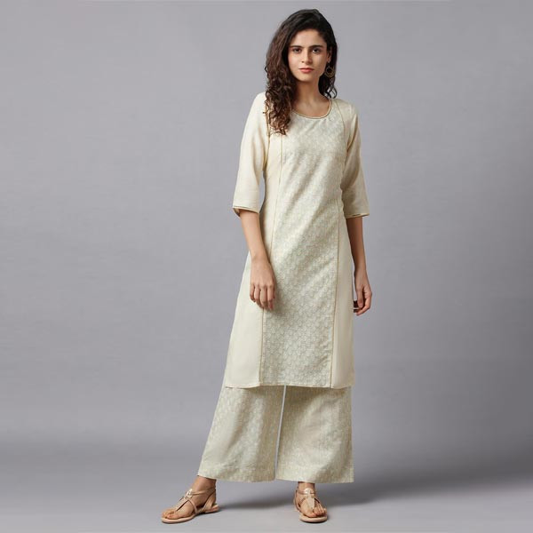 Women White Ethnic Motifs Printed Knitted Ethnic Palazzos