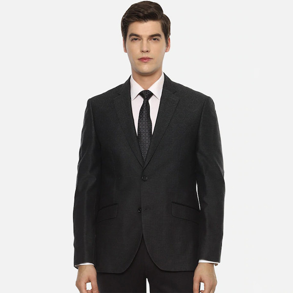 Men Black Self-Design Slim-Fit Single-Breasted Formal Blazer