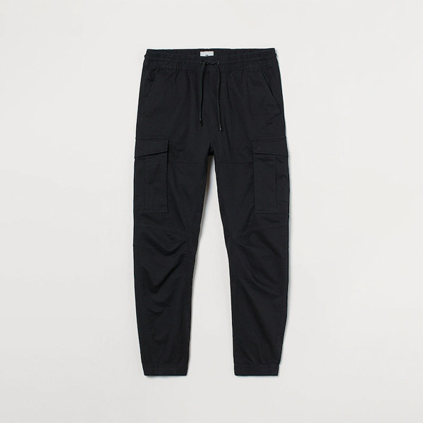 Men Black Solid Cargo Joggers