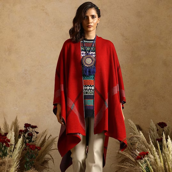 Women Closure Wool Cape Jacket